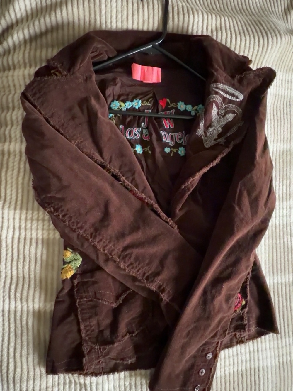 Johnny Was Brown Blazer Jacket with Pink & Red Floral Embroidery - Picture 2 of 3